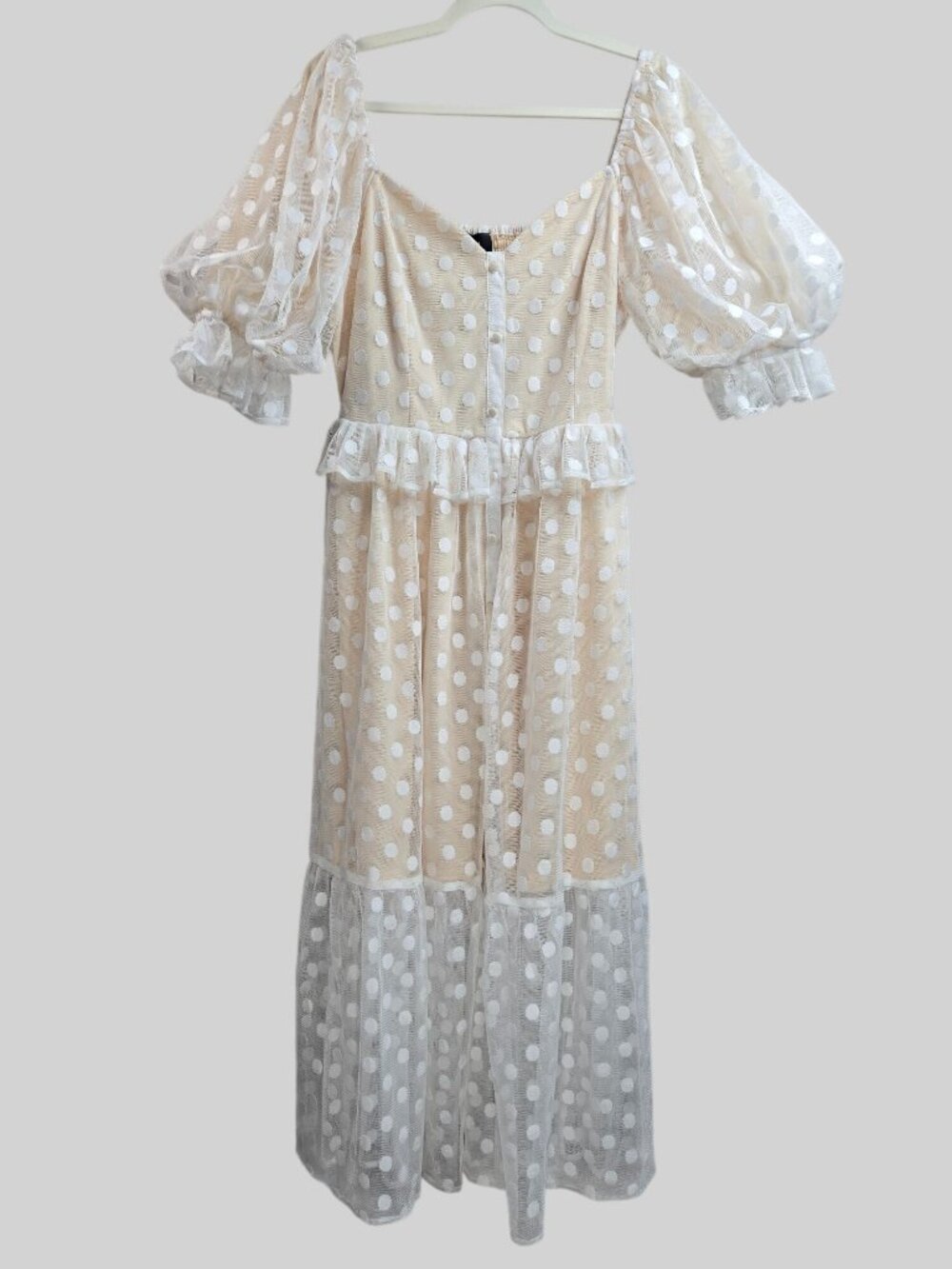 Vici Maxi Dress Sz XL Puff Sleeve Ruffled Polka Dot Formal Cottagecore Victorian - Picture 1 of 9